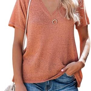 Women's V-Neck Knit Top - Rust